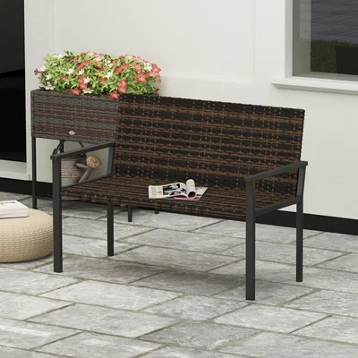The Range Outsunny Rattan Garden Bench with Quick-Drying Padding - Mixed Brown