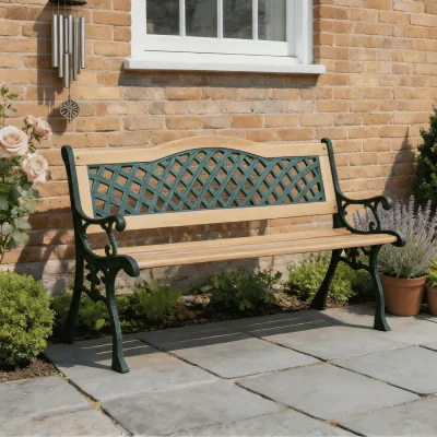 The Range Lorien Verdigris Metal and Wooden Garden Bench - Verdigris Green