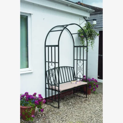 The Range Huntingdon Garden Arch with Bench  - Black / Gun Metal Grey