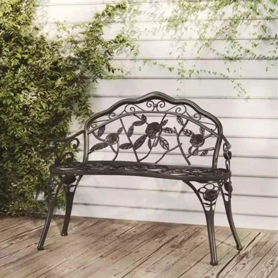 The Range Home Source Rose Detail Metal Outdoor Garden Bench - Black