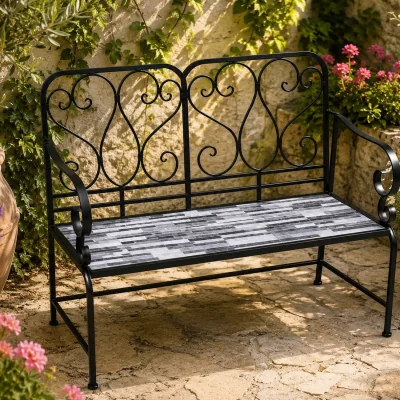 The Range Cascade Mosaic 2 Seater Garden Bench - Black
