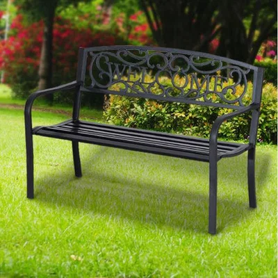 The Range Black 2 Seater Metal Garden Bench - Black