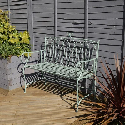 The Range Decorative Wrought Iron Outdoor Rustic Bench - Sage Green