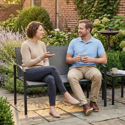 The Range Outsunny 2 Seater Metal Garden Bench, Park Patio Seat, Grey - Grey