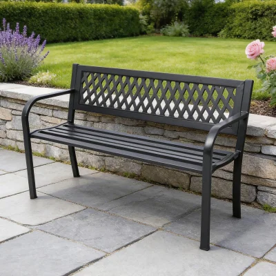 The Range Lara Black Metal Lattice Back Design Garden Bench - Black