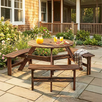 The Range Outsunny Garden Round Table with Benches - Carbonised finish