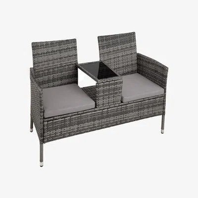 The Range Garden Bench with Table Poly Rattan - Grey/Light Grey