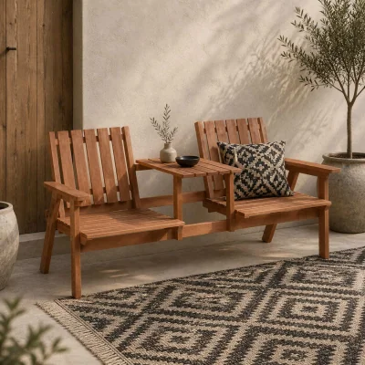 The Range Hasa Fir Wood 2-Seater Garden Bench with Integrated Centre Table