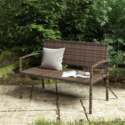 The Range Outsunny Patio Rattan 2 Seater Garden Bench Love Seater - Brown