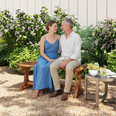 The Range Outsunny Wooden Garden Bench, Rustic Backless Outdoor Loveseat, Carbonised - Carbonised finish