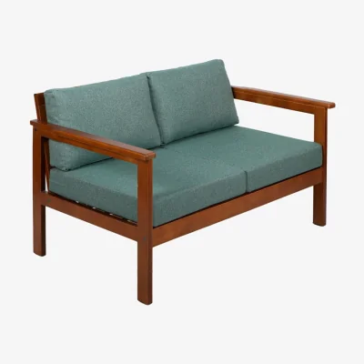The Range Wooden Garden Bench Seat with Sage Green Cushions Comfy 2 Seater Outdoor Bench - Cozy - Forest Brown Frame/Sage Green