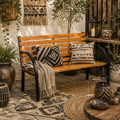 The Range Nifalo 122cm Steel and Natural Slatted Wood Outdoor Garden Bench