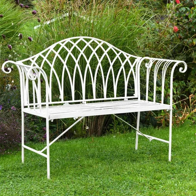 The Range Wrought Iron Versailles Two Seater Garden Bench - Antique White