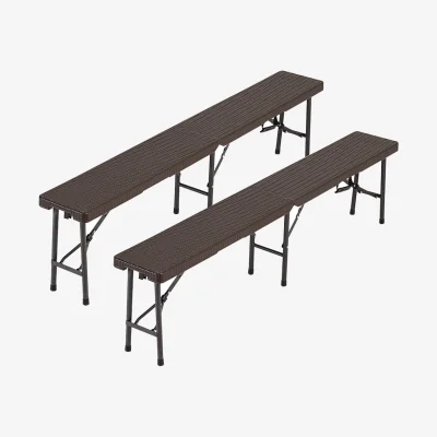 The Range 2 Piece Outdoor Rattan Effect Folding Benches - Brown