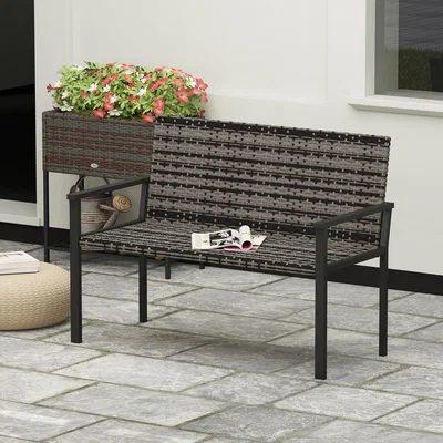The Range Outsunny Rattan Garden Bench with Quick-Drying Padding - Grey