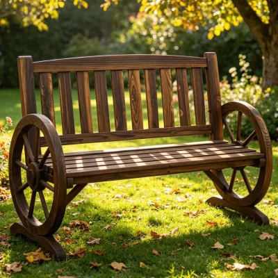 The Range 2 Seater Wooden Wagon Wheel Garden Bench