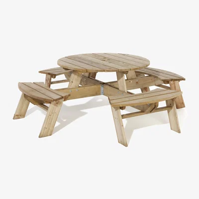 The Range Rowlinson Round Softwood Picnic Table - Natural Timber