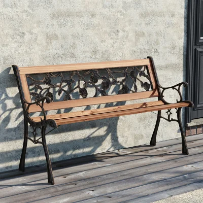 The Range Metal Wood Outdoor Garden Bench for Patio - Brown / WoodIron