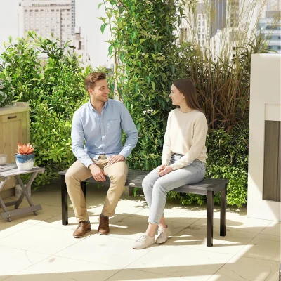 The Range Outsunny Metal Garden Bench Loveseat with Wood-Effect Slatted Seat - Grey