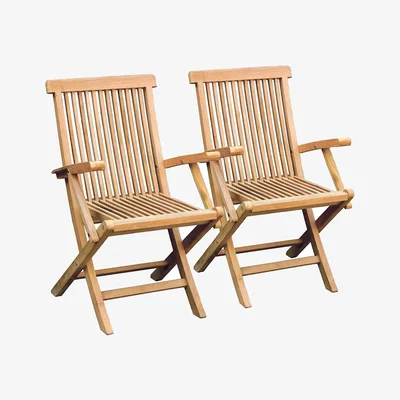 Dunelm Set of 2 Teak Wooden Folding Armchairs
