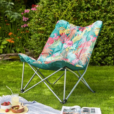 Dunelm Padded Butterfly Chair, Tropical Print Multi Coloured