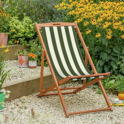 Habitat Habitat Folding Wooden Garden Deck Chair - Green & White