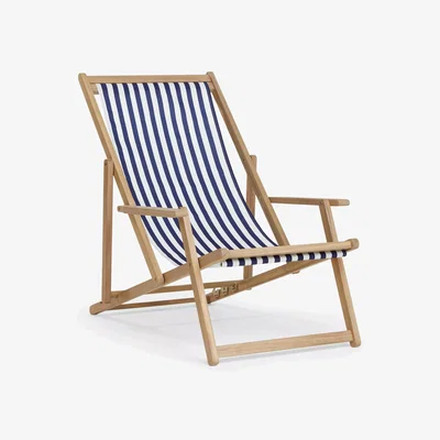 John Lewis John Lewis ANYDAY Acacia Wood Deck Chair Frame & Striped Sling, Natural/Blue