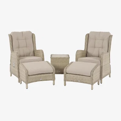 John Lewis Bramblecrest Chedworth 2-Seater Garden Side Table, Reclining Chairs & Footstools Set, Sandstone