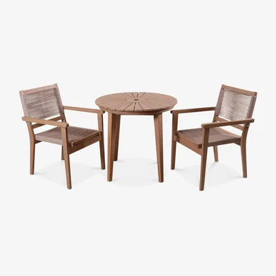 John Lewis Royalcraft Roma 2-Seater Garden Bistro Table & Rope Stacking Garden Chairs, FSC-Certified (Acacia Wood), Natural
