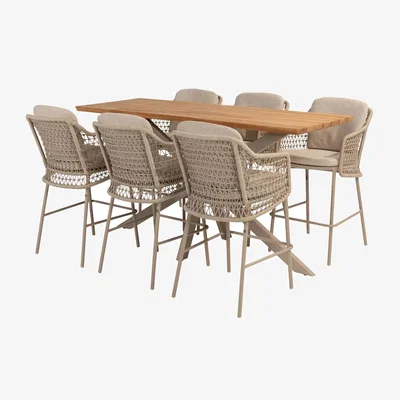 John Lewis 4 Seasons Outdoor Tramonti & Prado 6-Seater Garden Bar Table & Chairs Set, Latte/Teak