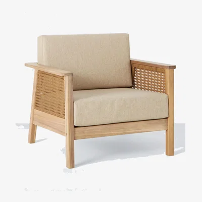 John Lewis John Lewis Woven Rattan Panel Acacia Wood Garden Lounge Chair, Natural