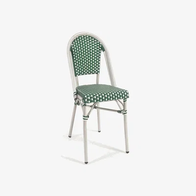 Kave Home Marilyn stackable outdoor bistro chair in aluminium and synthetic rattan, green & white