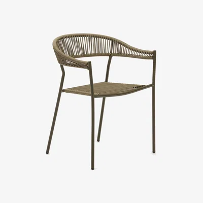 Kave Home Futadera stackable outdoor chair in green synthetic cord and green painted steel