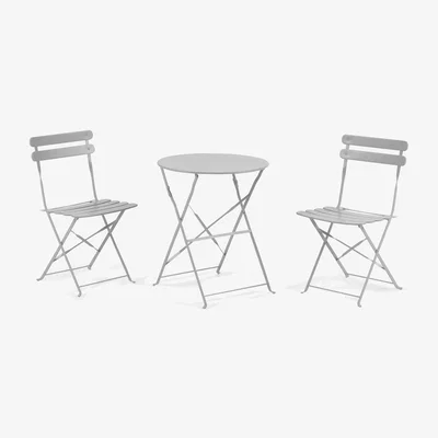 Kave Home Beryl outdoor set of table and 2 folding chairs in light grey metal
