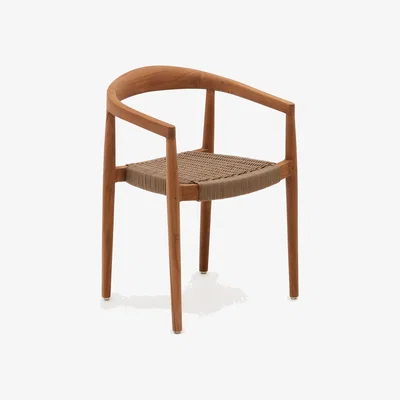Kave Home Ydalia stackable outdoor chair in solid teak wood with natural finish and beige rope