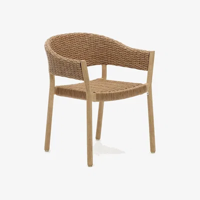 Kave Home Pola 100% outdoor stackable chair in solid eucalyptus and faux-rattan with a natural finish, FSC