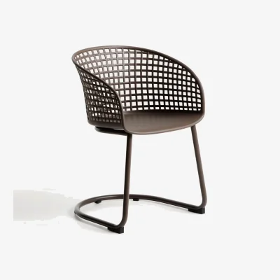 Kave Home Tenaro brown plastic outdoor chair with steel structure