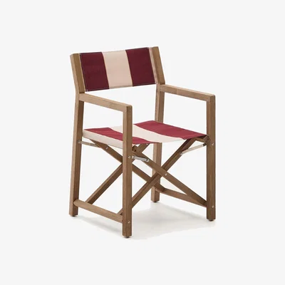 Kave Home Vilara burgundy and beige striped outdoor folding chair made of FSC 100% solid acacia wood