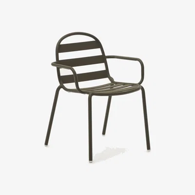 Kave Home Joncols stackable outdoor aluminium chair with a powder coated green finish