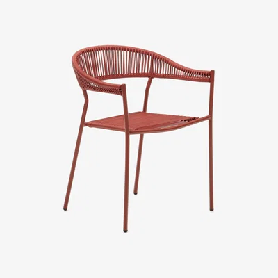 Kave Home Futadera stackable outdoor chair in terracotta synthetic cord and terracotta painted steel