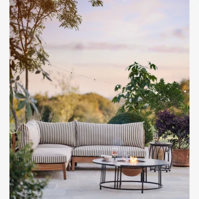OKA OKA, Olivo Wooden Corner Extension - Olive Stripe, Garden Seating