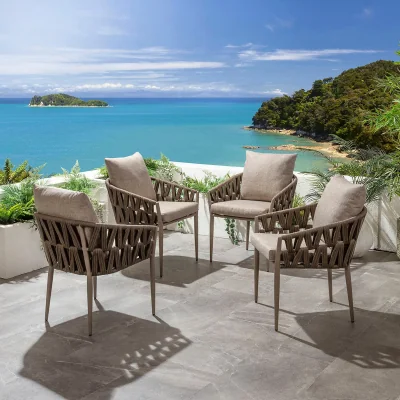 Quatropi Set of 4 Modern Aluminium Outdoor Garden Dining Chairs Brown Rope