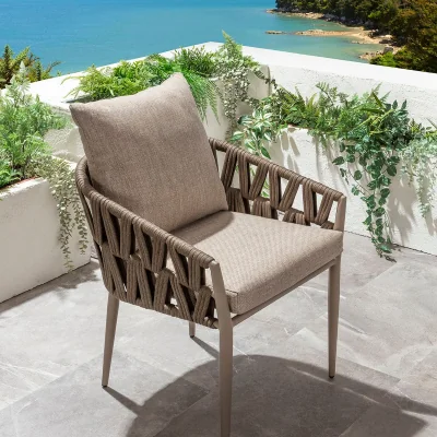Quatropi Modern Aluminium Outdoor Garden Dining Chair Brown Rope