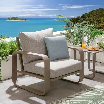 Quatropi Modern Aluminium Outdoor Garden Armchair Cream 90cm