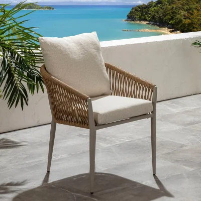 Quatropi Cole Aluminium Rope Outdoor Garden Dining Chair Neutral Honey