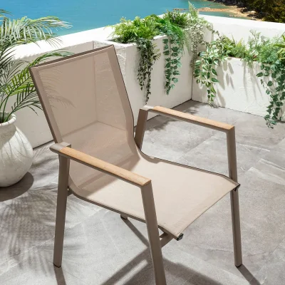 Quatropi Modern Aluminium Outdoor Dining Chair Weatherproof Textilene Garden Chair Beige