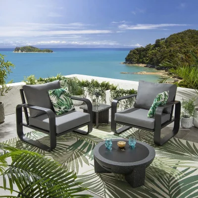 Quatropi Set of 2 Modern Outdoor Armchairs Garden Chairs Black Aluminium Grey
