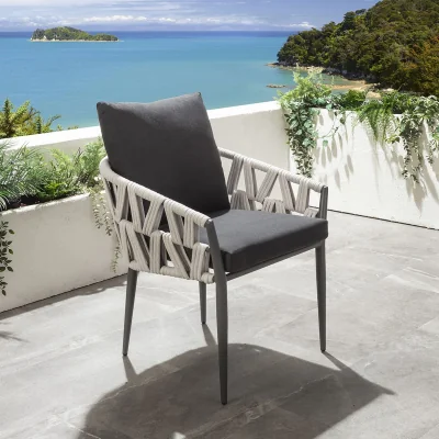 Quatropi Modern Aluminium Outdoor Garden Dining Chair Light Grey Rope