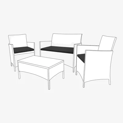 The Range 3pc Water-Resistant Garden Rattan Chair Cushion Seat Pads - Black