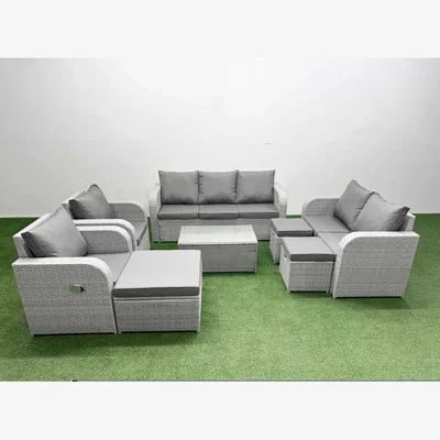 The Range Fimous PE Rattan Garden Furniture Set Light Grey with Adjustable Reclining Chairs - Light Grey